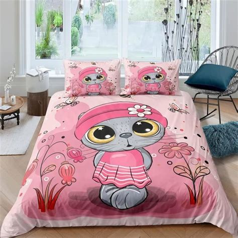 Dessin Animé Animal Chat Mignon Parure De Lit 3 Pieces 260 X 230 Cm