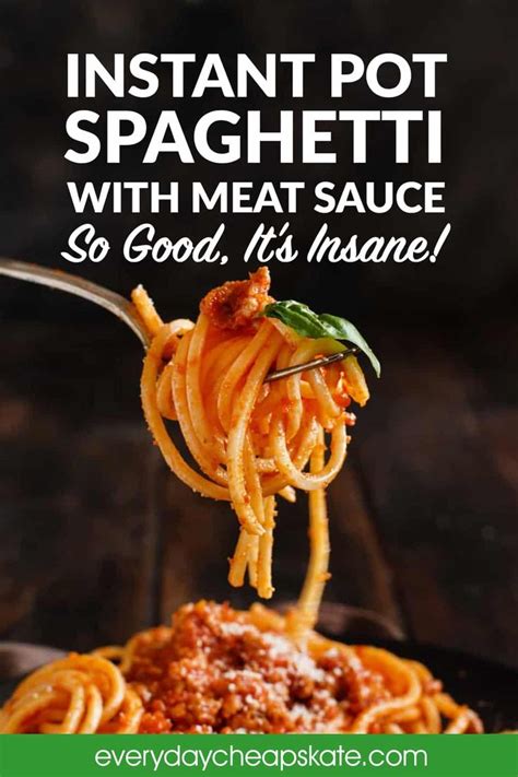 Spaghetti With Meat Sauce Is Being Held Up By A Fork And The Words