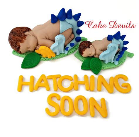 Dinosaur Baby Shower Cake Topper, Fondant Sleeping baby, Dinosaur Baby ...