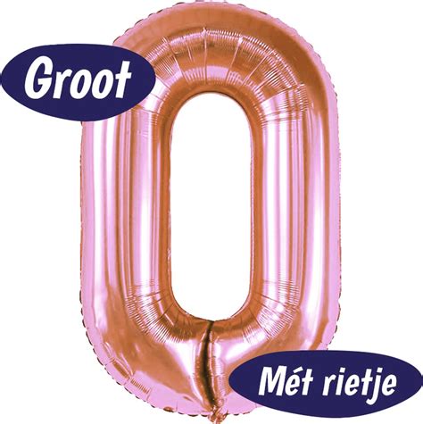 Folieballon Cijfer Ros Goud Cm Incl Opblaasrietje