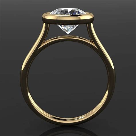 Naked Halle Ring 2 Carat Round Cut Moissanite Engagement Ring Bezel Set