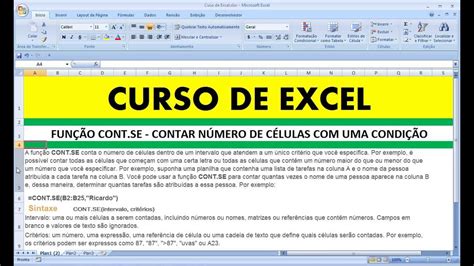 Curso de Excel Função CONT SE Contar células uma condição Banco