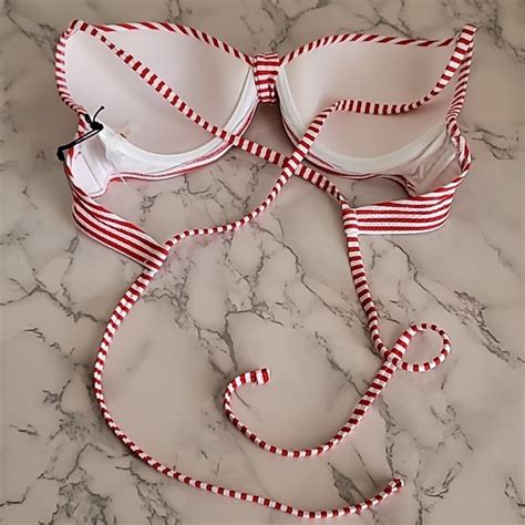 Shade Shore Swim New Shade And Shore Red White Striped Bikini Top