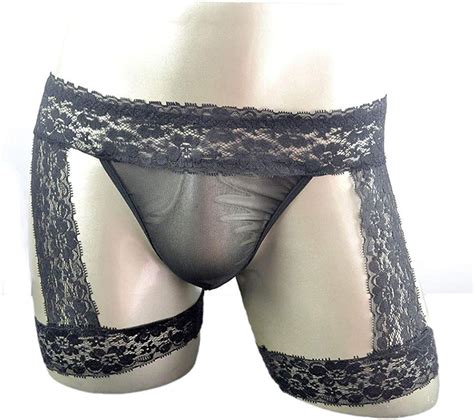 Amazon Men S Lingerie Underwear Lace Trim Thong Bulge Pouch G String Bikini Thongs With