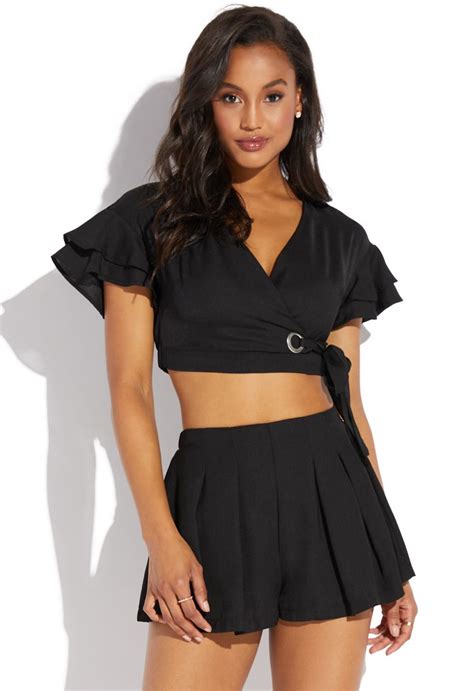 Wrap Front Crop Top And Shorts Set