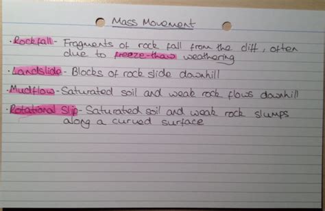 Types of Mass Movement Geography Revision, Rock Falls, Clue, Case Study ...