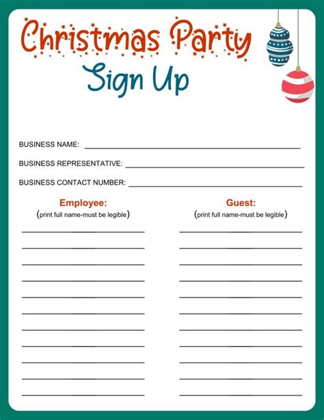 Printable Christmas Party Sign Up Sheet - Printable JD