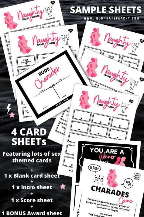 Naughty Rude Sex Charades Card Game Printable Instant Download 18 Bacn Now Thats Peachy