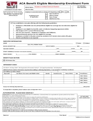 Fillable Online Aca Benefit Eligible Membership Enrollment Form Fax