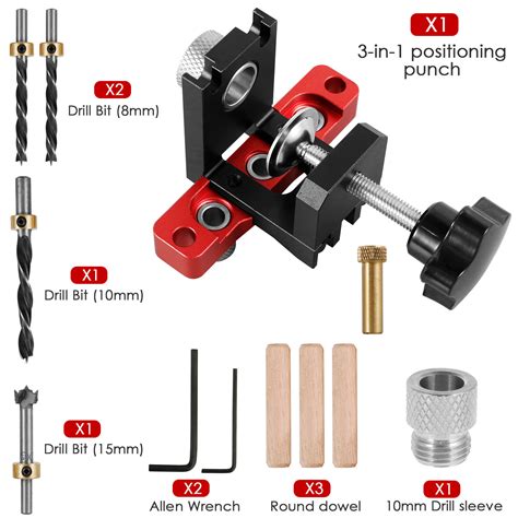 Dowel Jig Kit Aluminum Alloy In Drill Hole Guide Jig Drilling