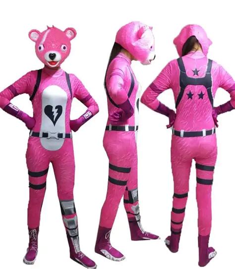 Fortress Night Game Battle Royale Team Leader Pink Bear Cosplay Costume