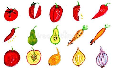 Fruits and Vegetables Art stock illustration. Illustration of plant - 74585874