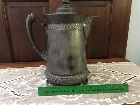 Antique Meriden B Company Water Pitcher Silverplate Etched