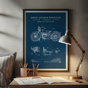 Harley Davidson Blueprint Poster Motorcycle Blueprint Poster