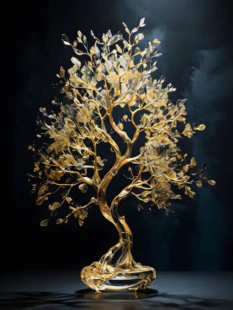 Premium Photo A Gold Tree With Gold Leaves Is On A Black Background