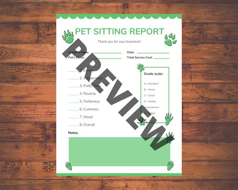 Pet Sitter Report Card Printable Etsy