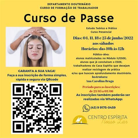 Curso de Passe Centro Espírita Nosso Lar início 04 de junho de 2022