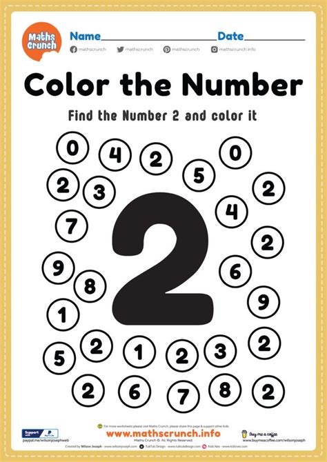 Math Worksheet Number 2 Coloring Numbers Preschool Preschool Math