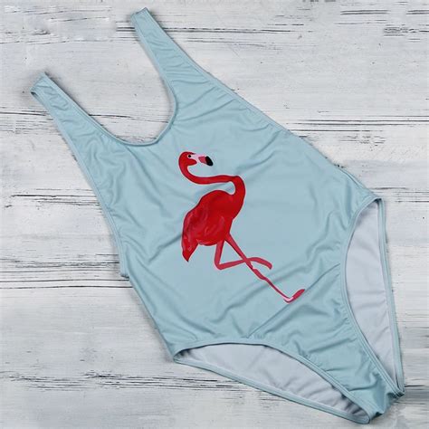 2018 Hot Swan Print Girls One Piece Swimsuit Sexy Solid Monokini High Waist Swimwear Female Blue