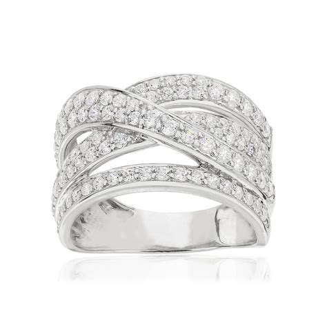 Bague or 750 blanc anneaux entrelacés diamants synthétiques 1 25 carat