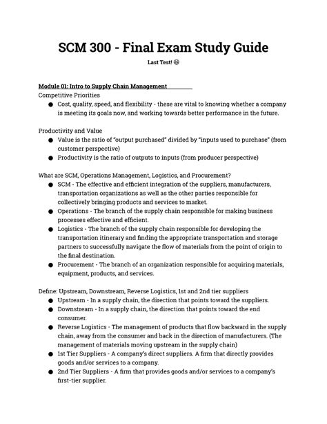 SCM Final Exam Study Guide SCM 300 Final Exam Study Guide Last Test