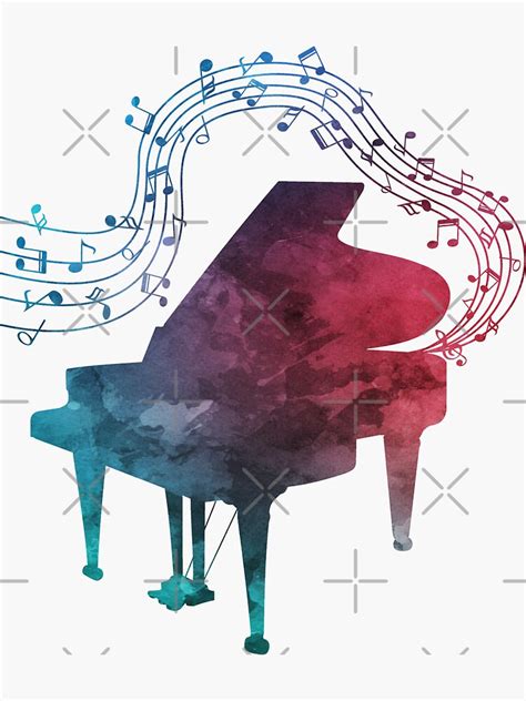 Watercolor Piano With Music Notes Sticker For Sale By Primroaddesigns