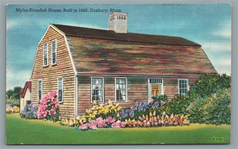 Myles Standish House Built In 1666 Duxbury Mass Vintage Postcard C1956 Ebay