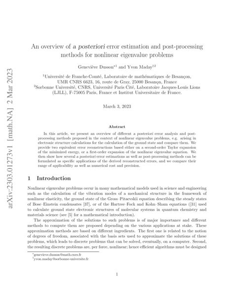 An Overview Of A Posteriori Error Estimation And Post Processingmethods