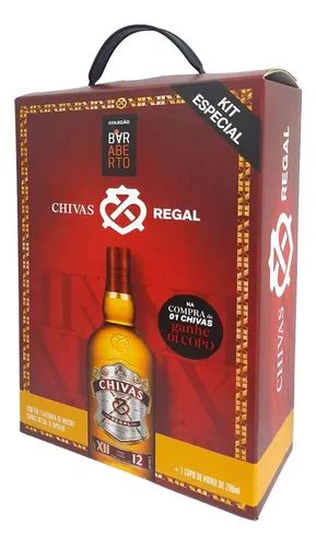 Kit Whisky Chivas Regal 12 Anos Garrafa 1 Litro E Copo Vidro Frete Grátis