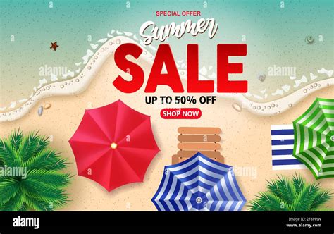 Summer sale vector banner design. Summer sale text with special offer promo discount up to 50% ...