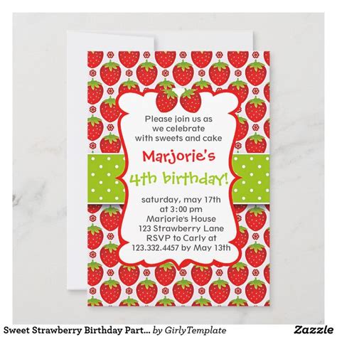 Sweet Strawberry Birthday Party Invitation Zazzle Birthday Party