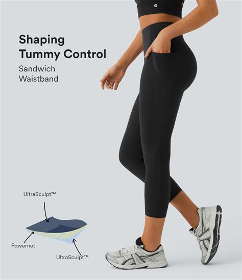 Womens SoCinched High Waisted Tummy Control Side Pocket Training Capri