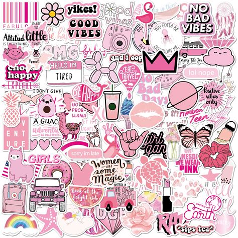 VSCO Stickers 100 Pack pink I Cute Stickers Waterproof 100% Vinyl ... 