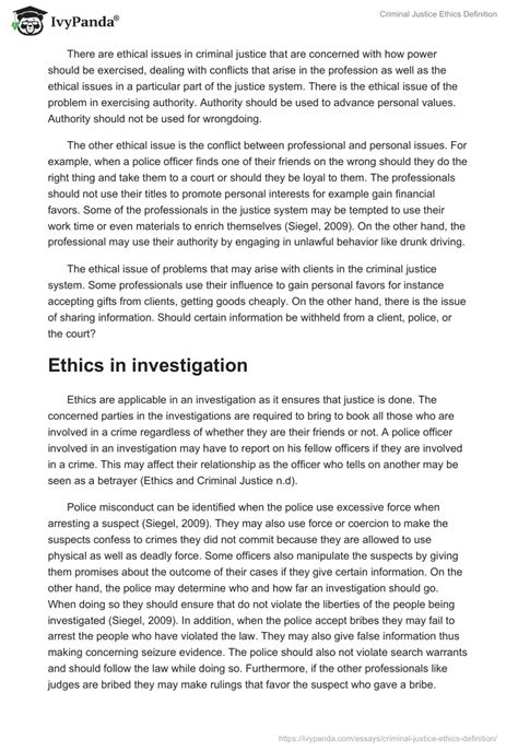 Criminal Justice Ethics Definition - 958 Words | Essay Example