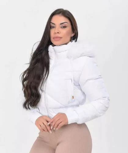 Jaqueta Puffer Curta Cropped Acinturada Capuz Moda Feminina