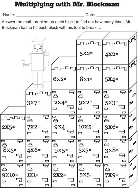 Multiplying With Mr Blockman Free Single Digit Multiplication Facts