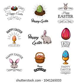 Set Cute Easter Cartoon Characters Design Stock Vector Royalty Free