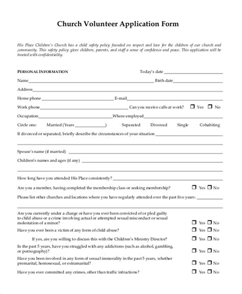 FREE 10 Sample Volunteer Application Forms In PDF MS Word Excel