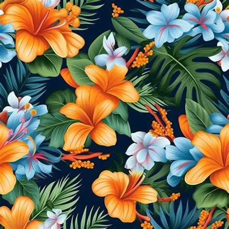 Premium Photo A Blue And Orange Tropical Flower Background With Leaves Generative Ai