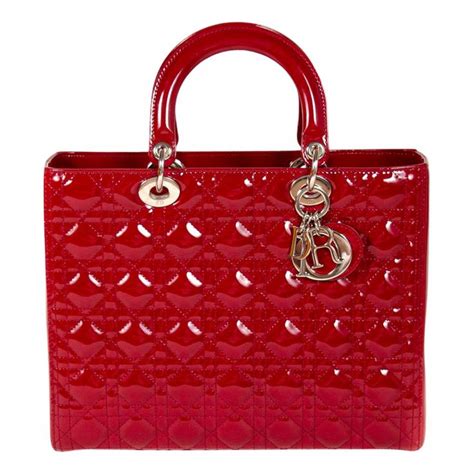 Dior Sacs Main Lady Dior Pour Femme En Cuir Verni Rouge Sacs