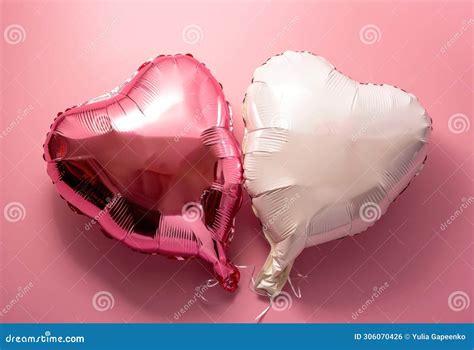 Heart Shaped Foil Balloons On A Pink Surface Stock Photo Image Of