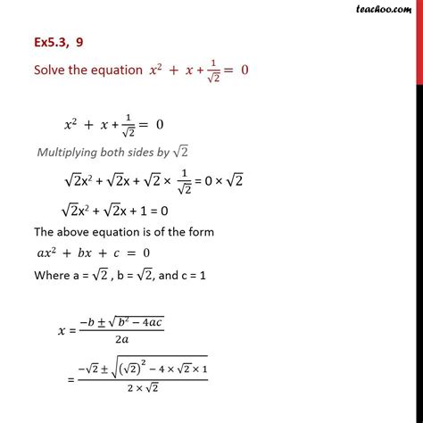 Question 9 Chapter 5 Class 11 Cbse Solve X2 X 1 Root2