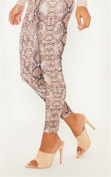 Brown Snakeskin Print Legging Prettylittlething Aus