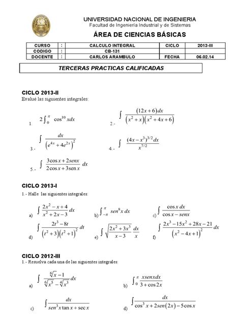 Compendio Práctica Calificada 3 Cálculo Integral Pdf Conceptos