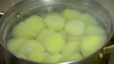 Peeled Potatoes Begin To Boil In Water Potatoes Are Boiled In A