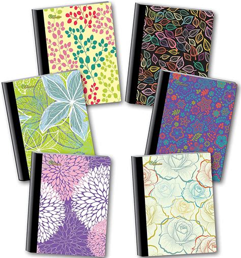 New Generation Floral Composition Notebook 6 Pack Wide Ruled 80