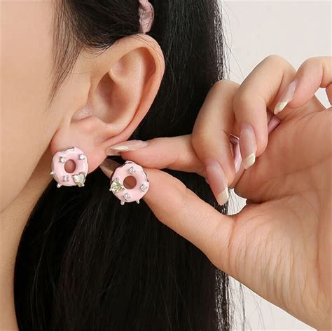 Cute Doughnut Lollipop Ice Cream Earrings For Women Zircon Crystal