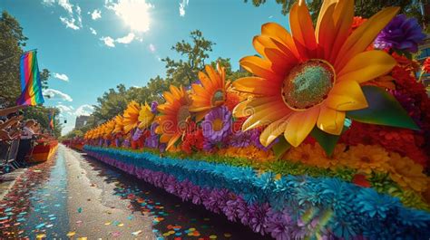 A Pride Parade Float with Vibrant Decorations Wide Shot Stock Image ...