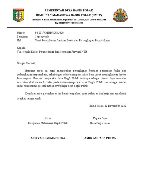 contoh surat pengajuan permohonan buku perpustakaan surat permohonan