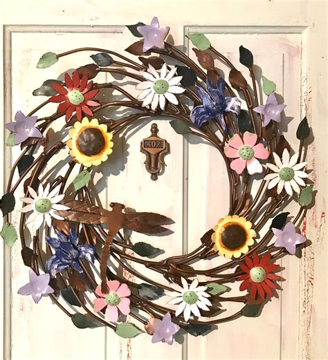 Metal Floral Wreath Flower Wreath Metal Door Decor Hand Etsy